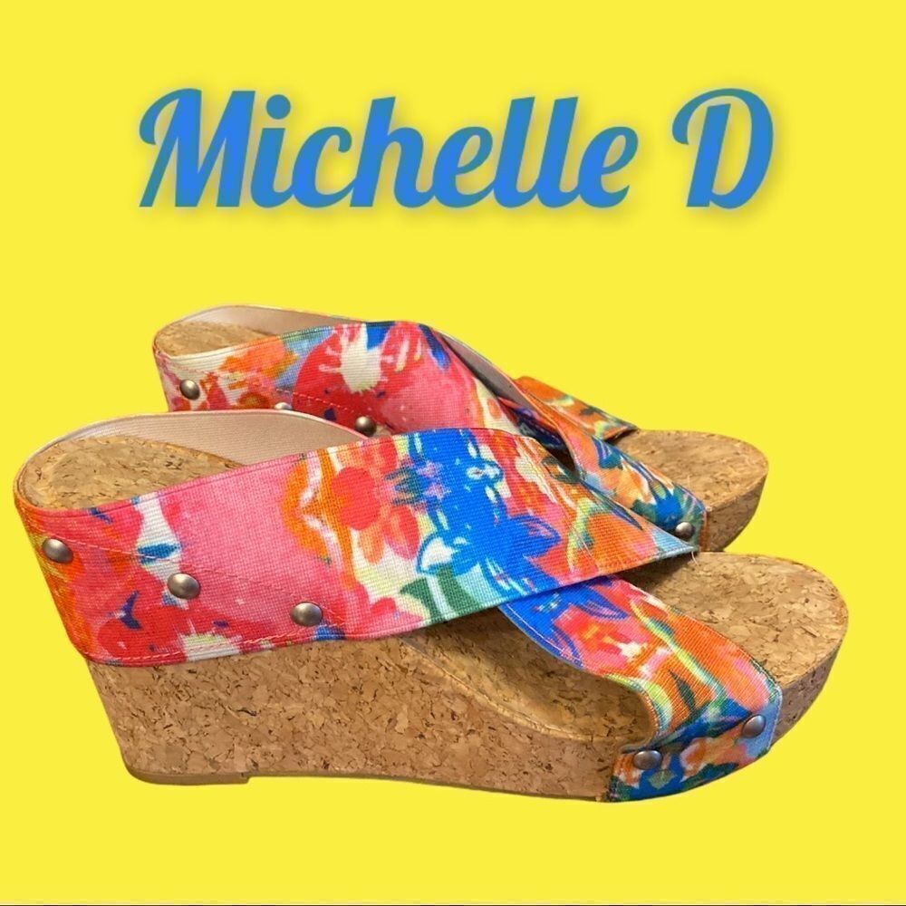 Michelle D Colorful Slide Wedge Sandals 7.5